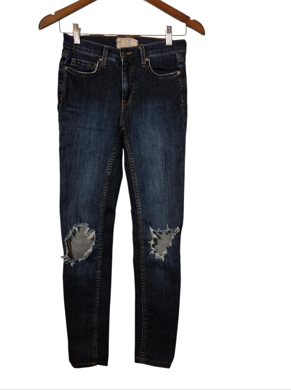 Free People Dark Indigo Ripped Skinny Jeans 26